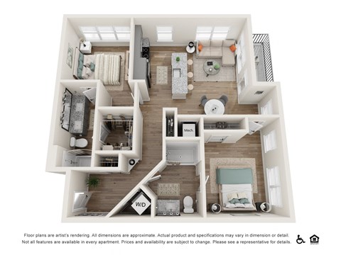 Floor plan for 2 beds, 2 baths, 1090 sqft